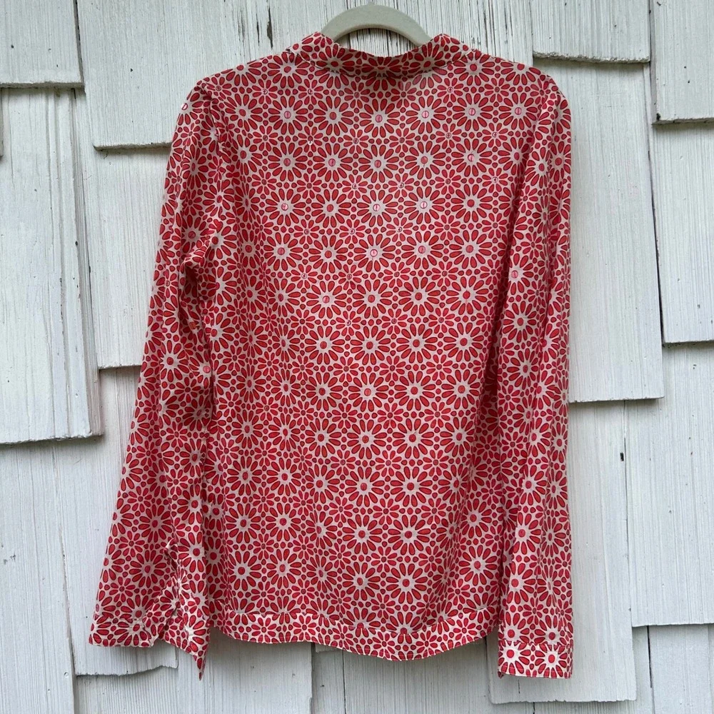 Tory Burch Red White Floral Sequin Cotton Blouse Top 20091121 Womens 10